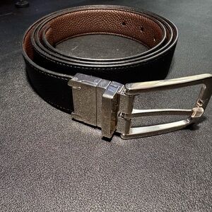 Dunhill - Men's Black/Brown Reversible Leather Belt with Silver Buckle